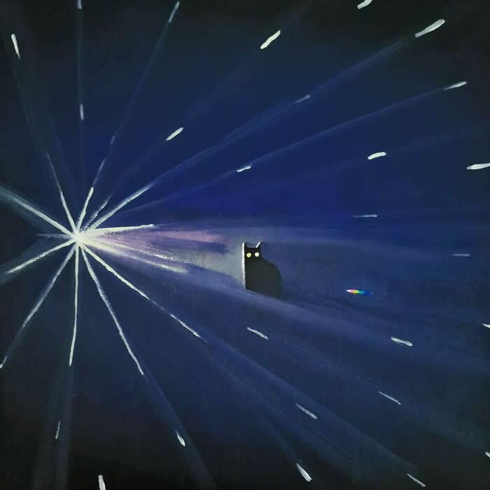 Digital Artworks of Black Cats in Fantasy Landscapes by Mitch